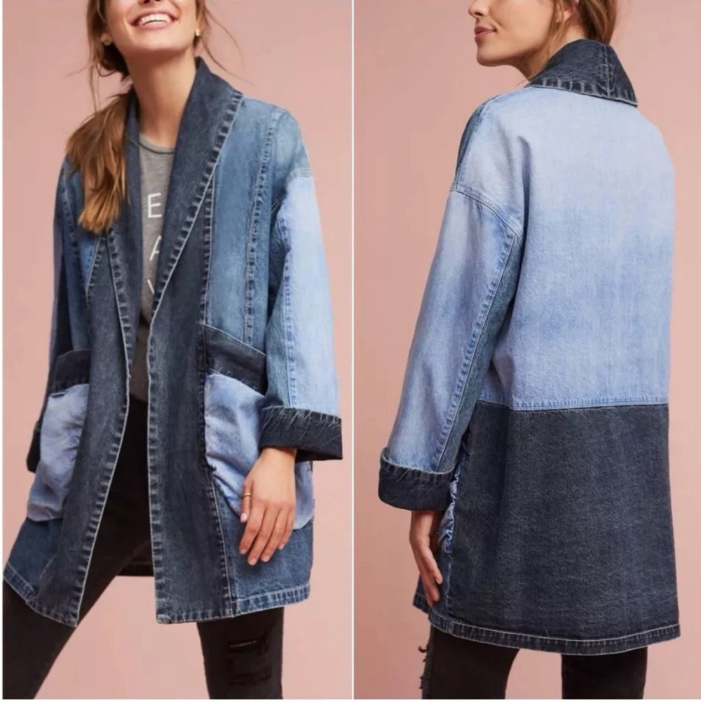 Anthropologie Pilcro Jadira patched oversized denim jacket